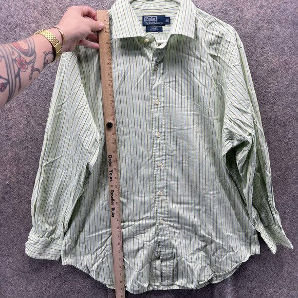 Polo Ralph Lauren Shirt Mens 16.5 32/33 Green Stripe Regent Classic Fit Dress - Picture 6 of 10